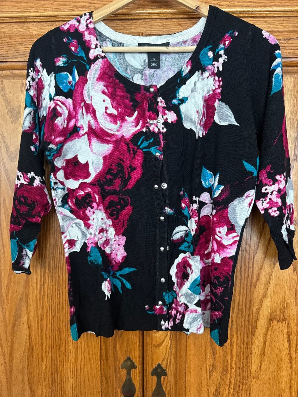 White House Black Market Black Floral Button Cardigan